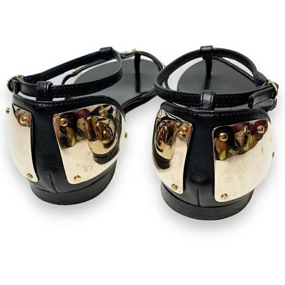 Giuseppe Zanotti Italian Black Leather Gold Metal Women’s Sandals Sz 38 (7.5 US) - Picture 4 of 8